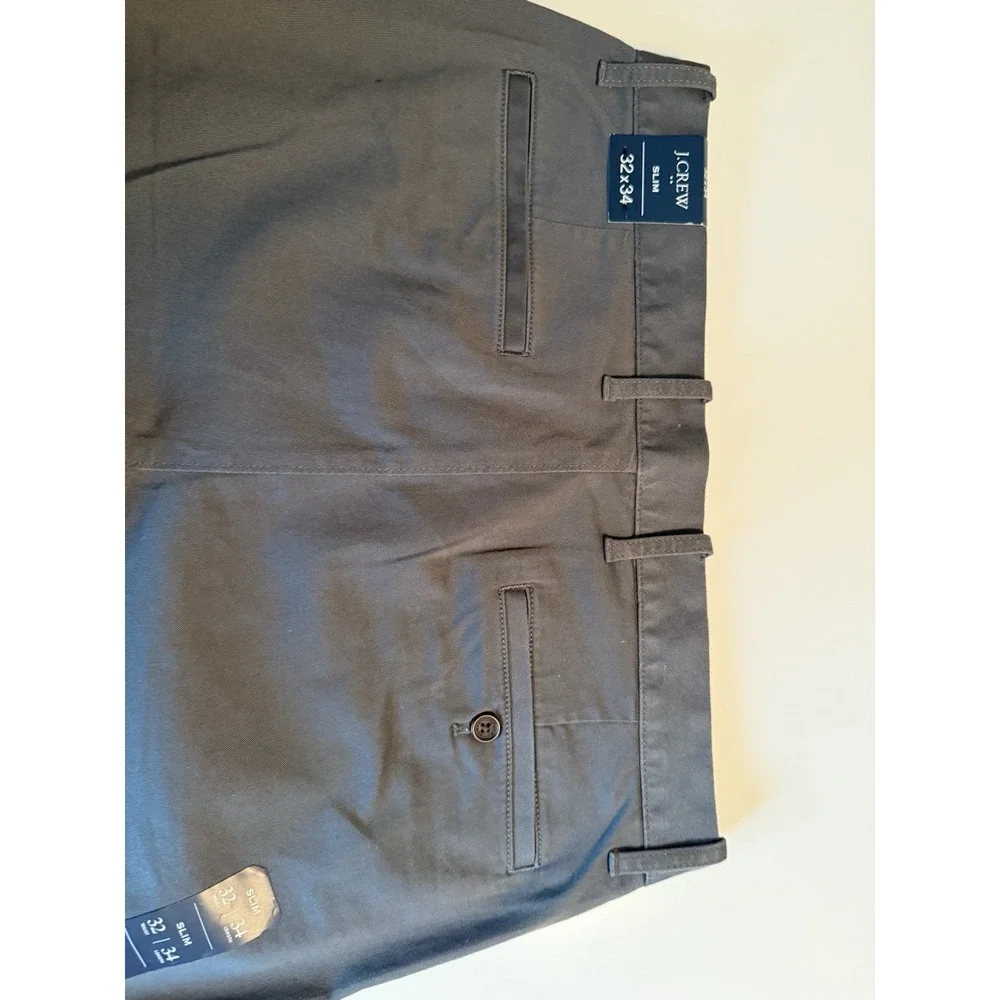 J.CREW Mens Flex Slim Chino Pants 32 X 34 Gray Solid Flat Front Cotton Blend NWT